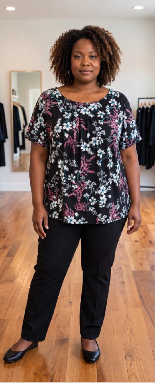 Liz Claiborne Career Woman Black Floral Pleated Blouse Size 3X